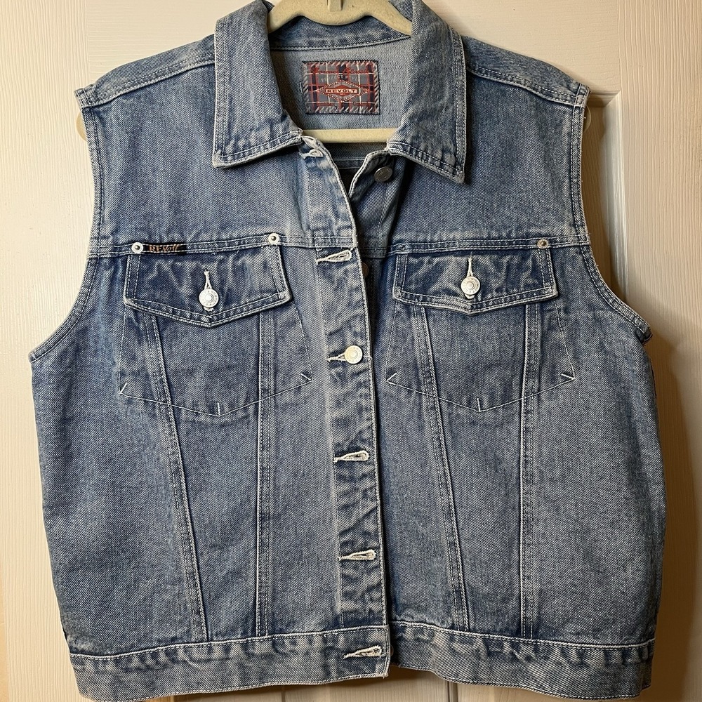 Vintage Revolt Denim Vest Light‎ Wash Blue Cotton Side Stripe Womens 14 90s Y2K